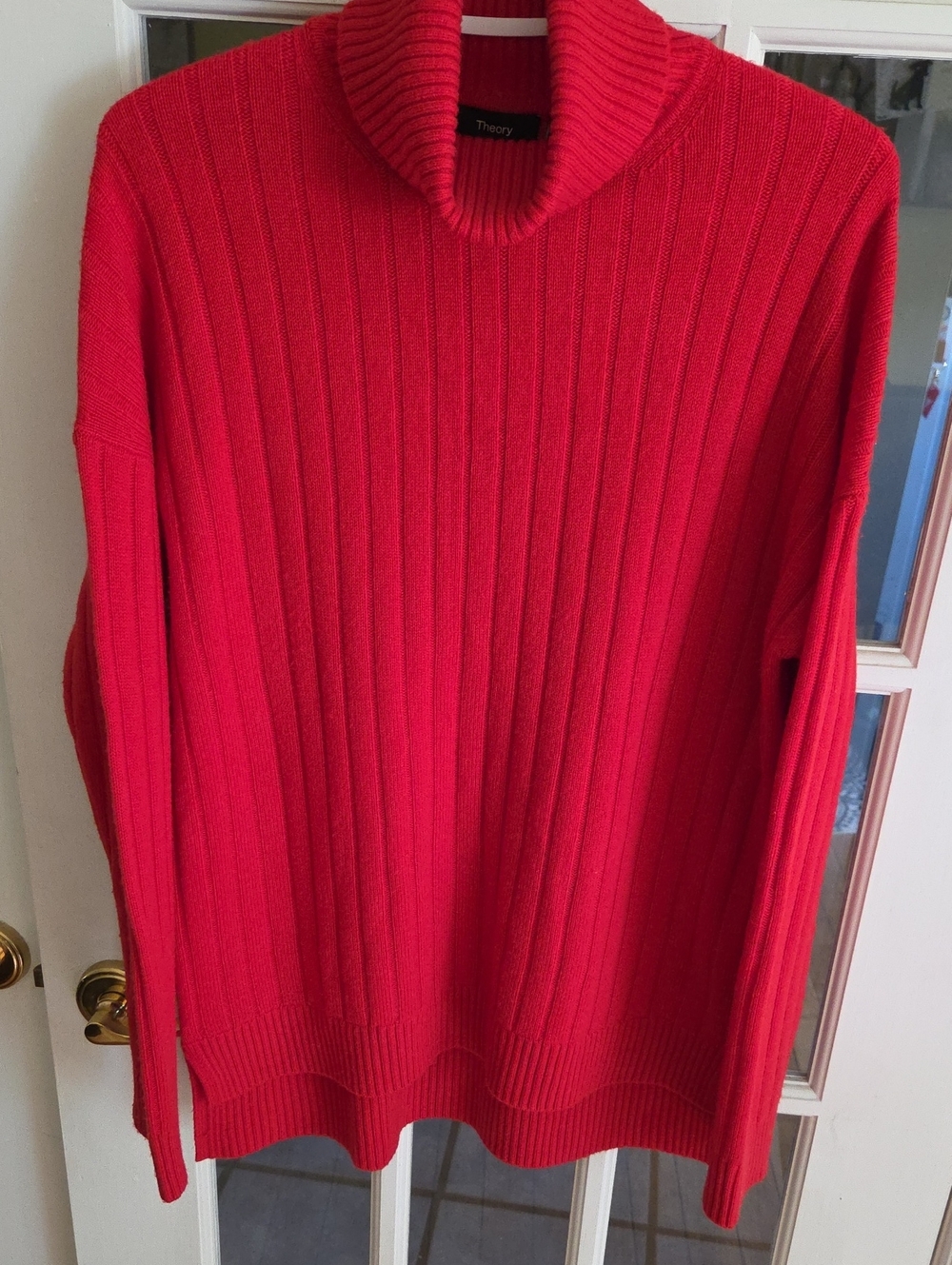Theory Red Wool/Cashmere Ribbed Turtleneck Sweater
